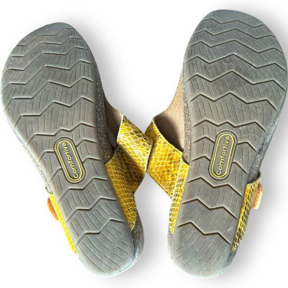 Comfortiva Shantel Snake Print Leather Slip On Thong Sandals Yellow Women's 9W - Picture 13 of 16